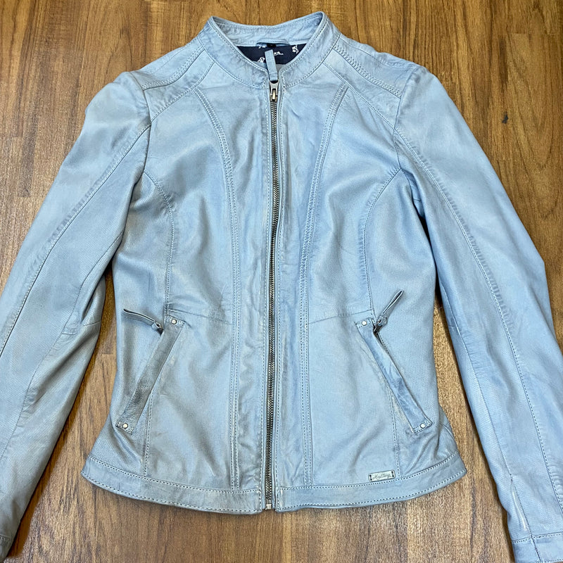 Graue Lederjacke Marke Mustang, Lammleder Gr.S Damen Echtleder