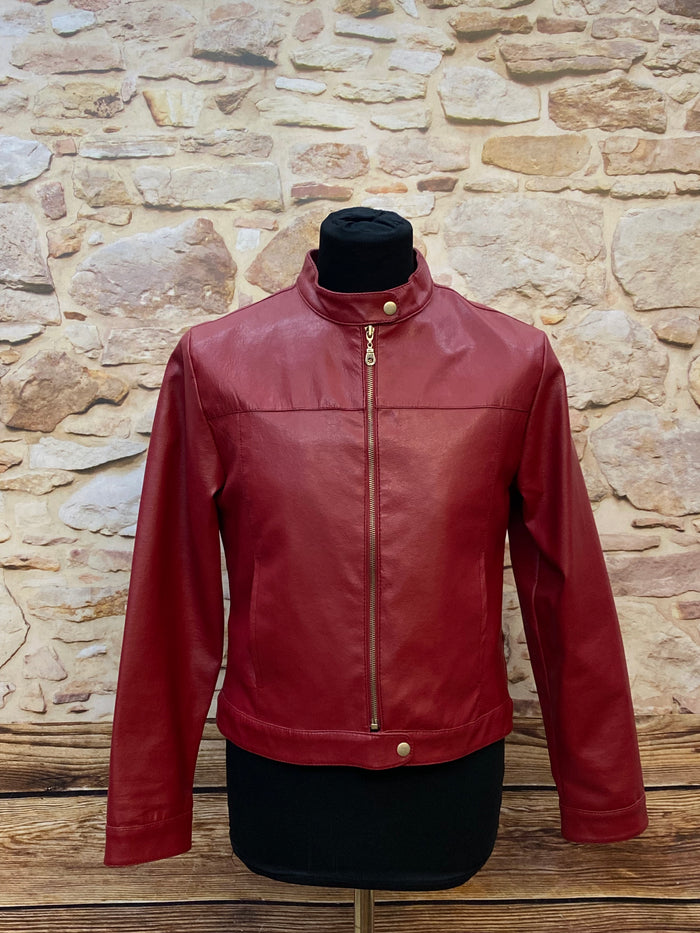 Veste en cuir rouge taille 40 