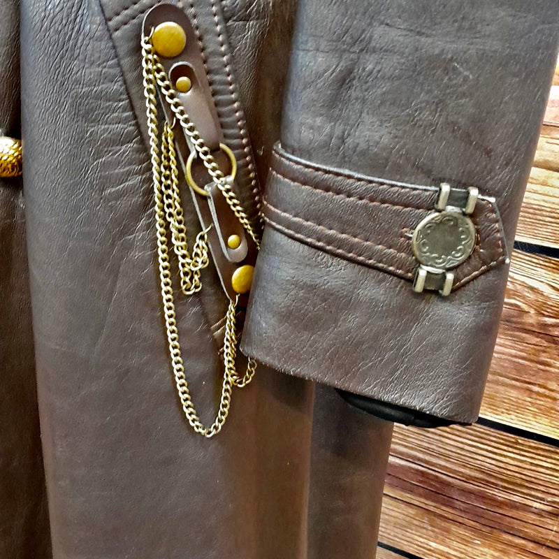Handveredelter Steampunk Ledermantel in braun, Unikat, Gr.52