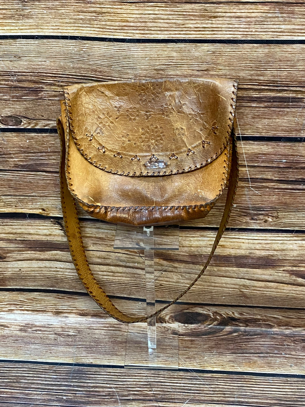 Handtasche Vintage Umhängetasche Damentasche Braun Ledertasche Sattel gestanzt