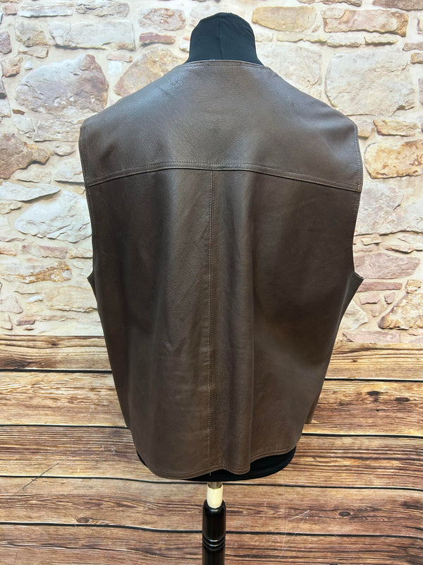 Vintage Leder-Cargo-Weste XXL – Braun