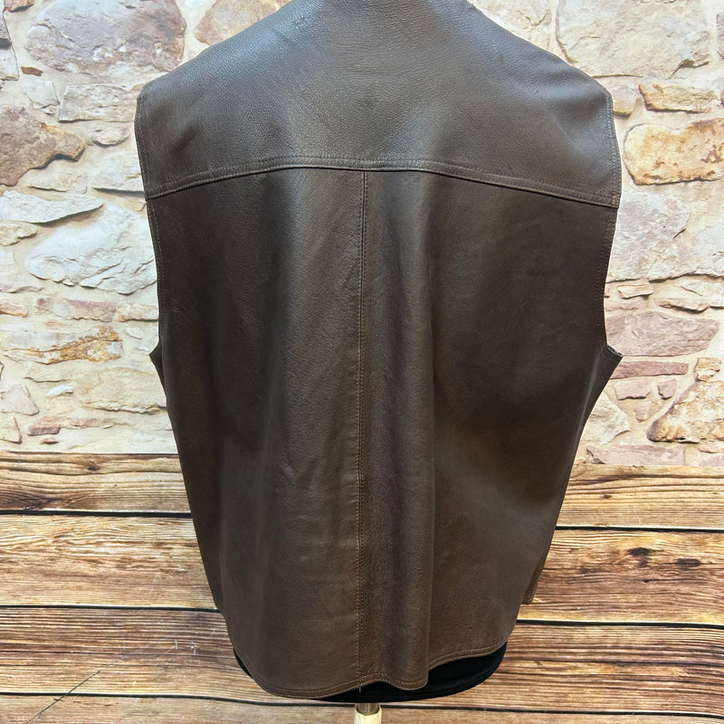 Vintage Leder-Cargo-Weste XXL – Braun