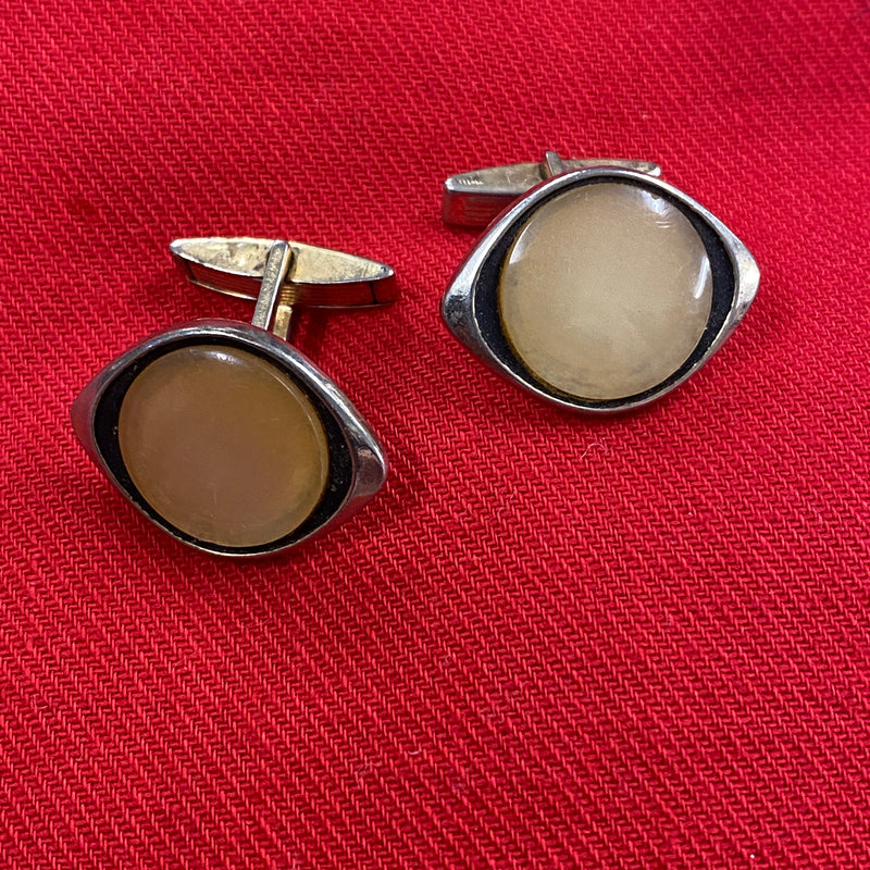 Alte Manschettenknöpfe goldfarbend Vintage Katzenaugen Cabochon Sammler