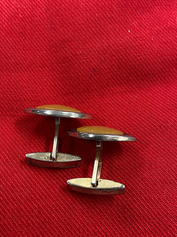 Alte Manschettenknöpfe goldfarbend Vintage Katzenaugen Cabochon Sammler