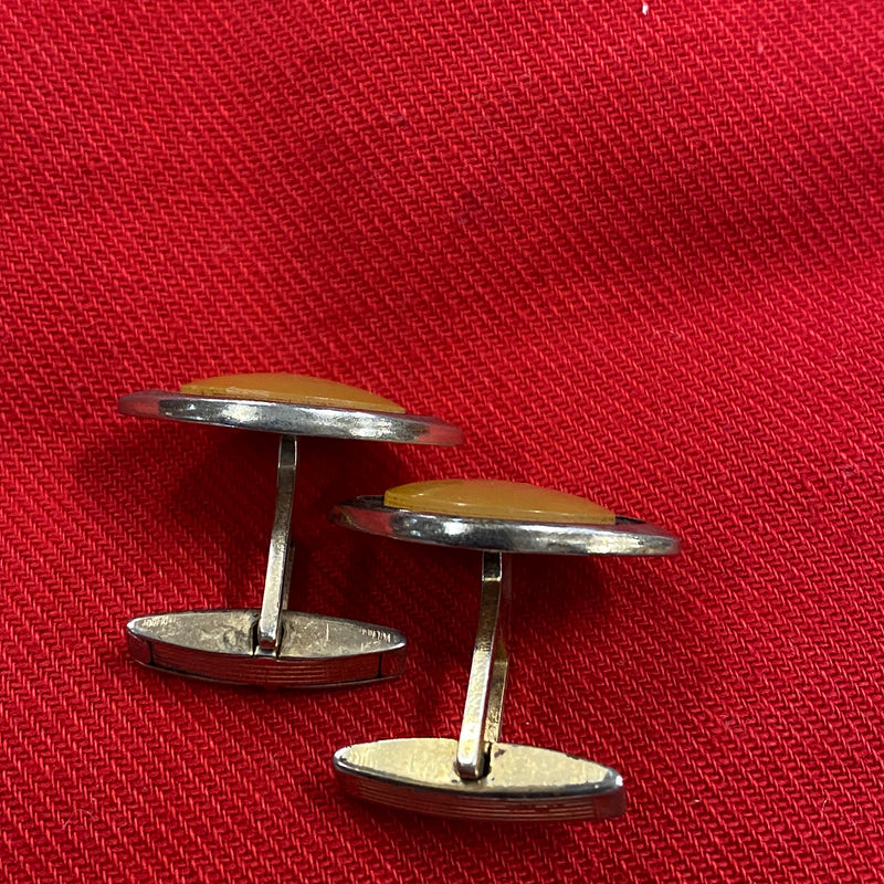 Alte Manschettenknöpfe goldfarbend Vintage Katzenaugen Cabochon Sammler