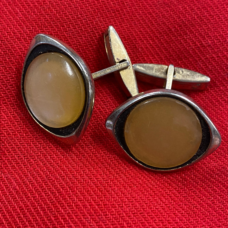 Alte Manschettenknöpfe goldfarbend Vintage Katzenaugen Cabochon Sammler