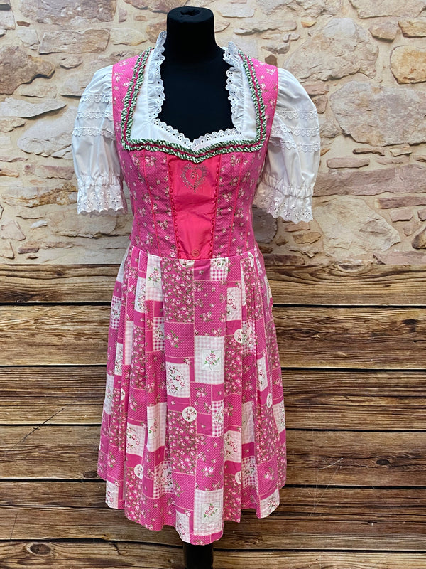 Vintage Dirndl pink grün mit Bluse & Schürze Trachtenkleid Damen Gr. 42, Ansicht 4