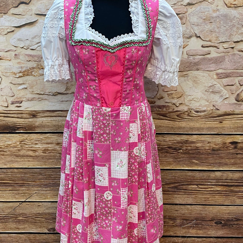 Vintage Dirndl pink grün mit Bluse & Schürze Trachtenkleid Damen Gr. 42, Ansicht 4