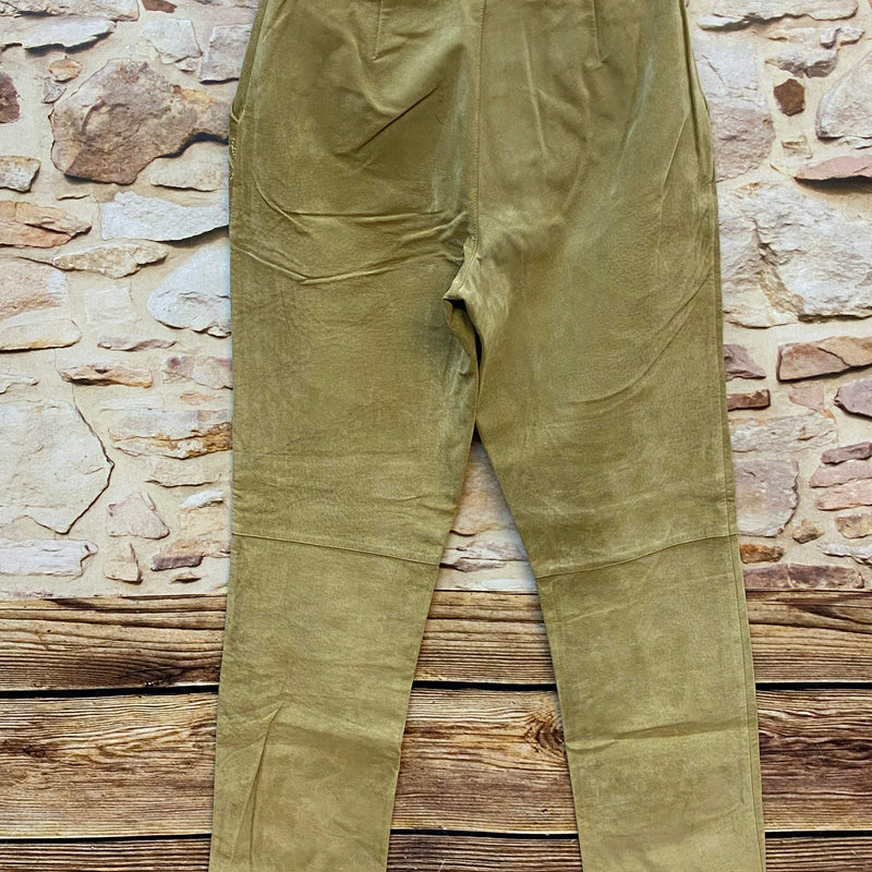 „Lange Damen Trachtenlederhose aus echtem Leder in hellem Naturton“