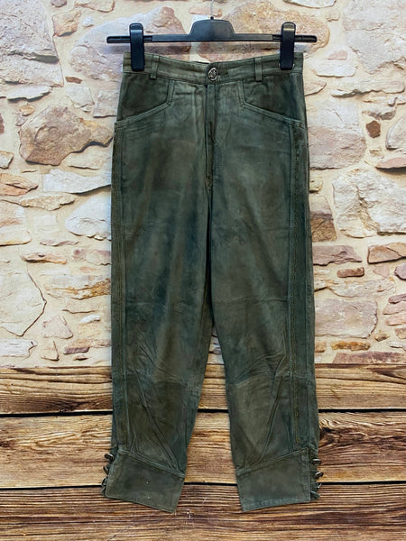 „Meindl Damen Lederhose Gr. 36 in Olivgrün aus Leder mit geradem Schnitt“