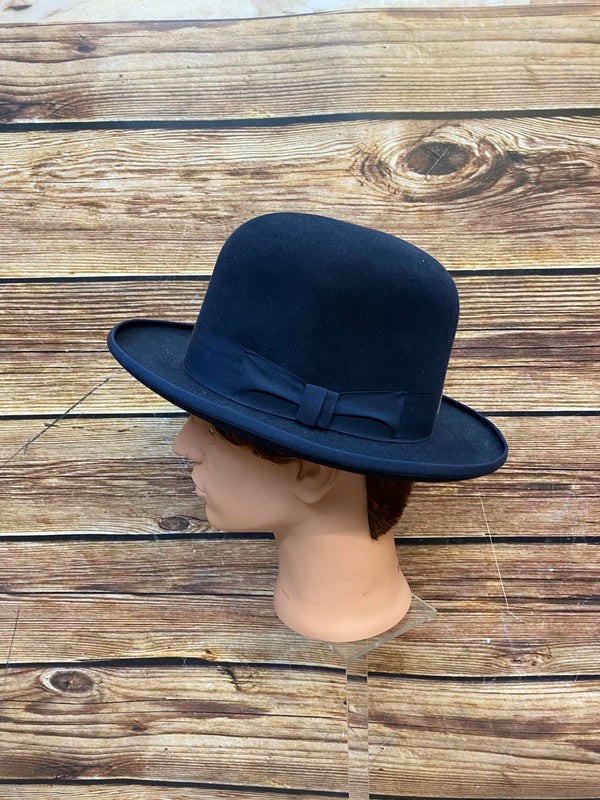 „Melonenhut Herren dunkelblau Seitenansicht mit Hutband“