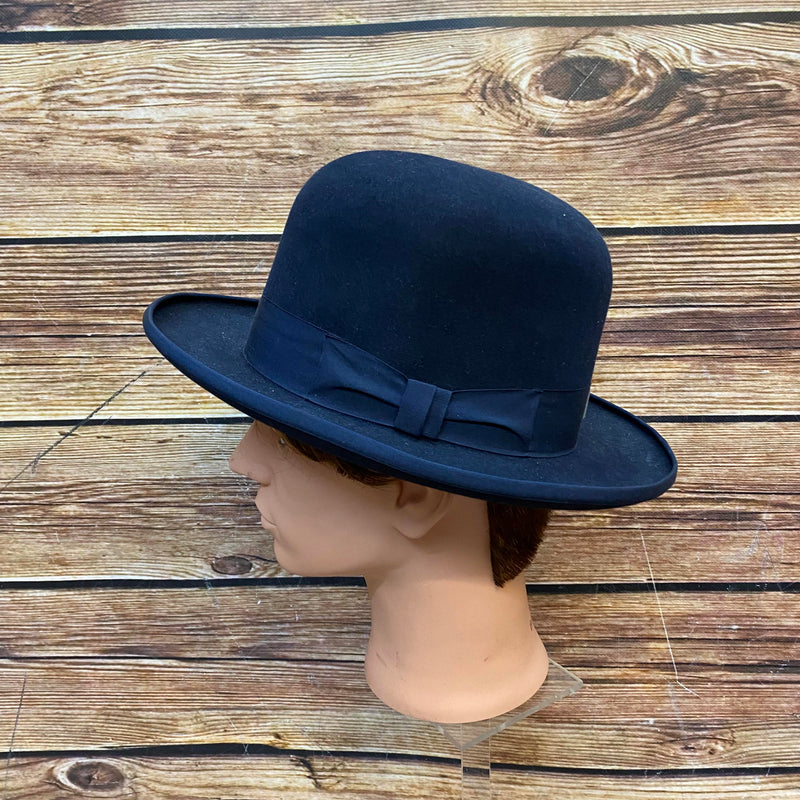 „Melonenhut Herren dunkelblau Seitenansicht mit Hutband“