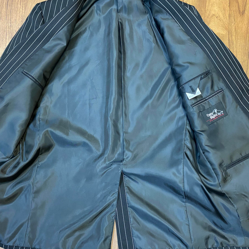 Schwarzer Herren Nadelstreifenanzug von Copy Right in Größe 94 mit Sakko und Hose. Anicht 2