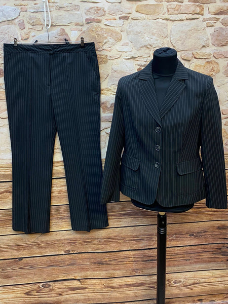 Nadelstreifenanzug Damen Gr. 46 schwarz mit Blazer und Hose