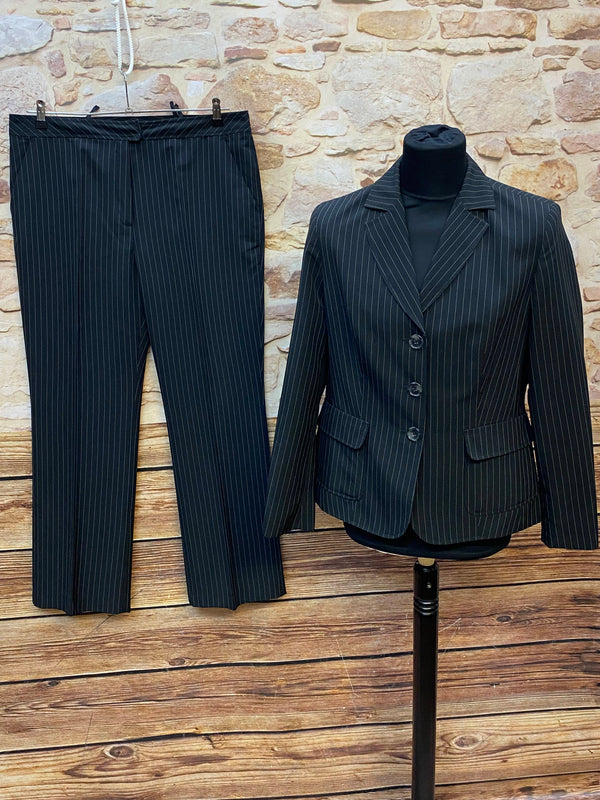 Nadelstreifenanzug Damen Gr. 46 schwarz mit Blazer und Hose