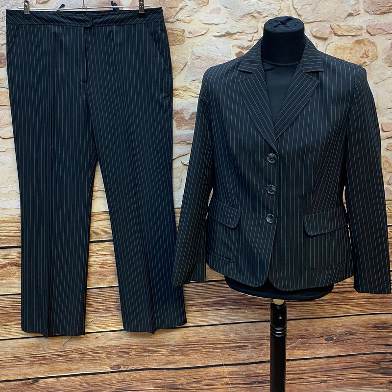 Nadelstreifenanzug Damen Gr. 46 schwarz mit Blazer und Hose
