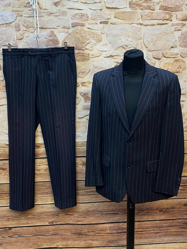 Schwarzer Zara Man Nadelstreifenanzug Herren Gr. 50 aus Wolle mit Sakko und Hose, Vorderansicht