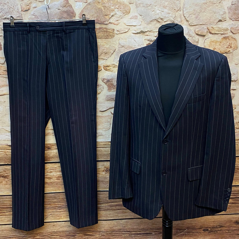 Schwarzer Zara Man Nadelstreifenanzug Herren Gr. 50 aus Wolle mit Sakko und Hose, Vorderansicht