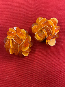 60er Jahre Ohrclips im Blumen-Design orange Vintage