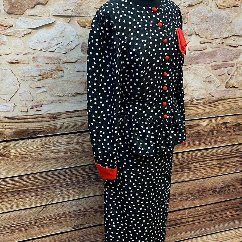 60er Jahre Vintage-Kostüm mit Polka-Dot-Muster Gr.38