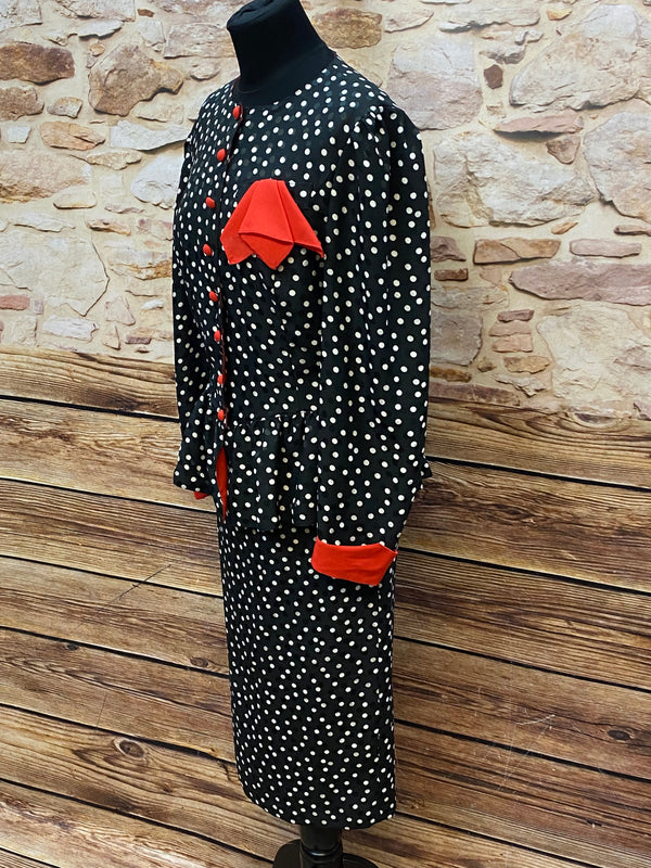 Vintage Damen-Kostüm mit Polka-Dot-Muster Gr.38