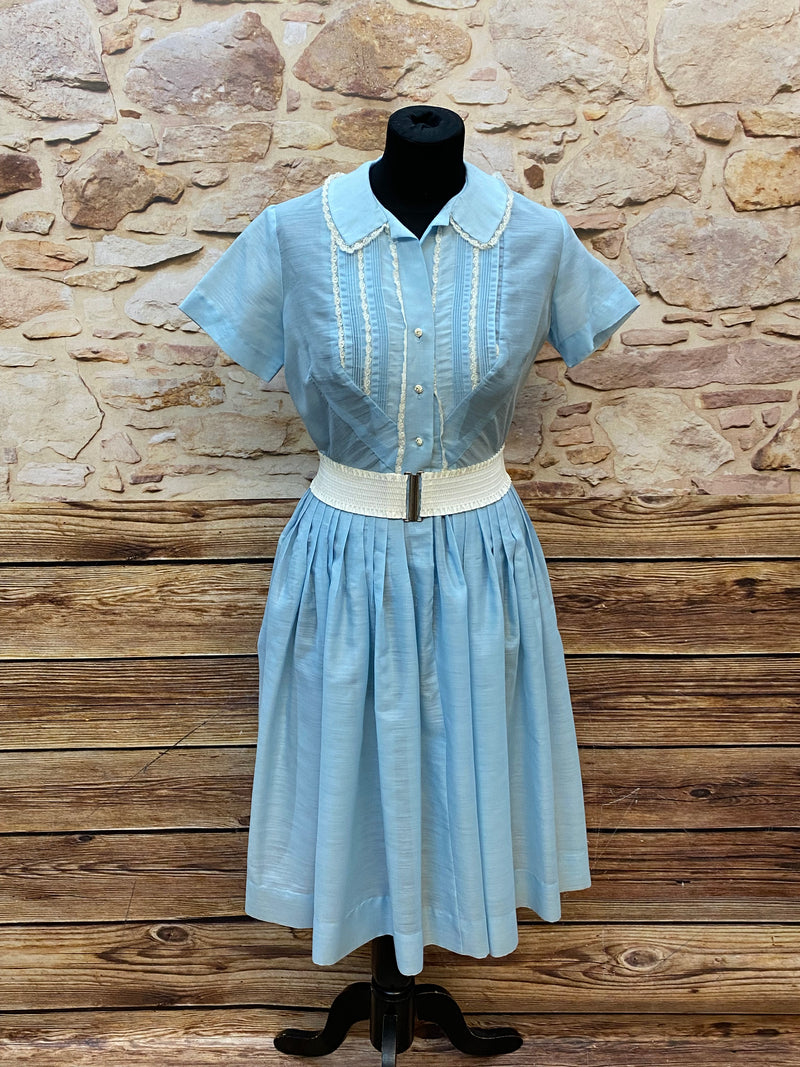 Robe vintage oldtimer fashion bleu clair taille 34, avec chapeau et gants 