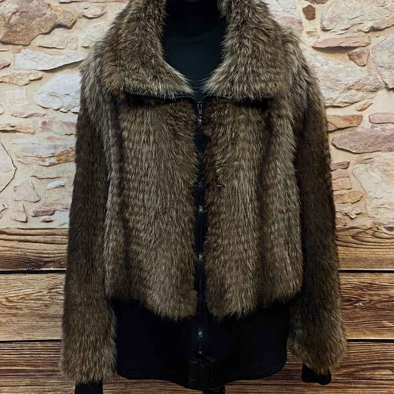 Upcycelte Pelzjacke Waschbär– Exklusives Unikat Gr.M