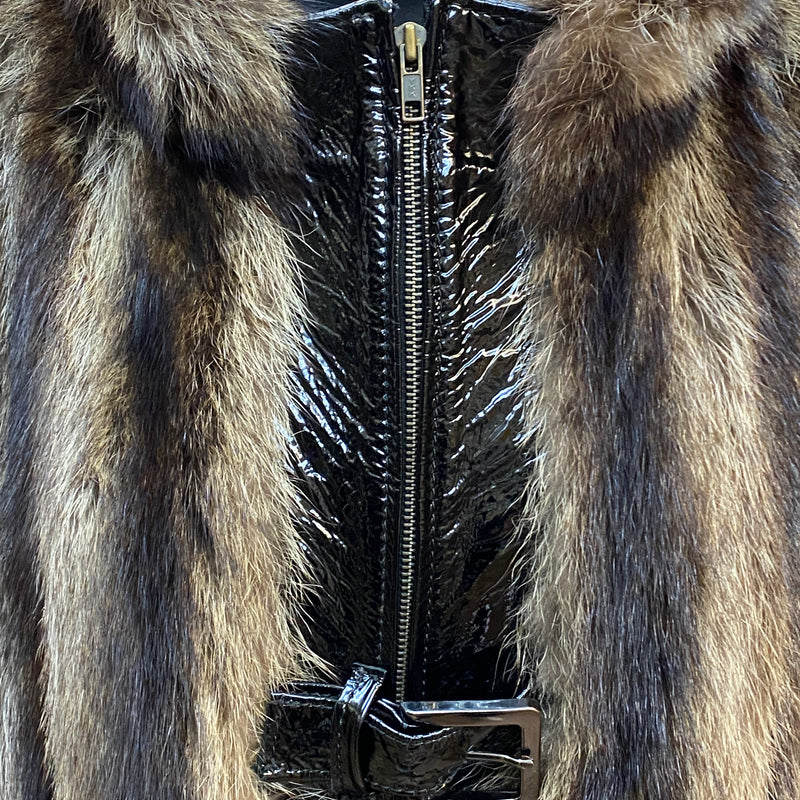 Upcycelte Pelzjacke Waschbärfell mit Lederdetails – Ein Unikat Gr.L