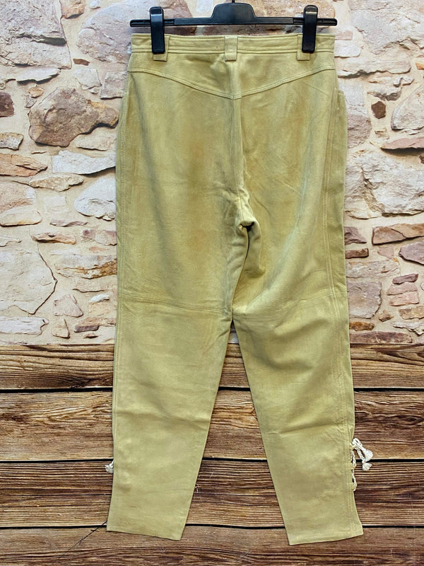 „Petressa Lederhose Damen Landhausstil beige lang mit seitlichen Taschen“