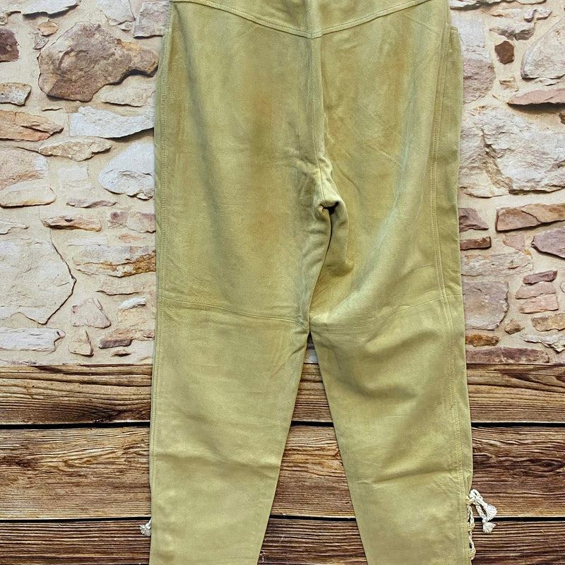 „Petressa Lederhose Damen Landhausstil beige lang mit seitlichen Taschen“