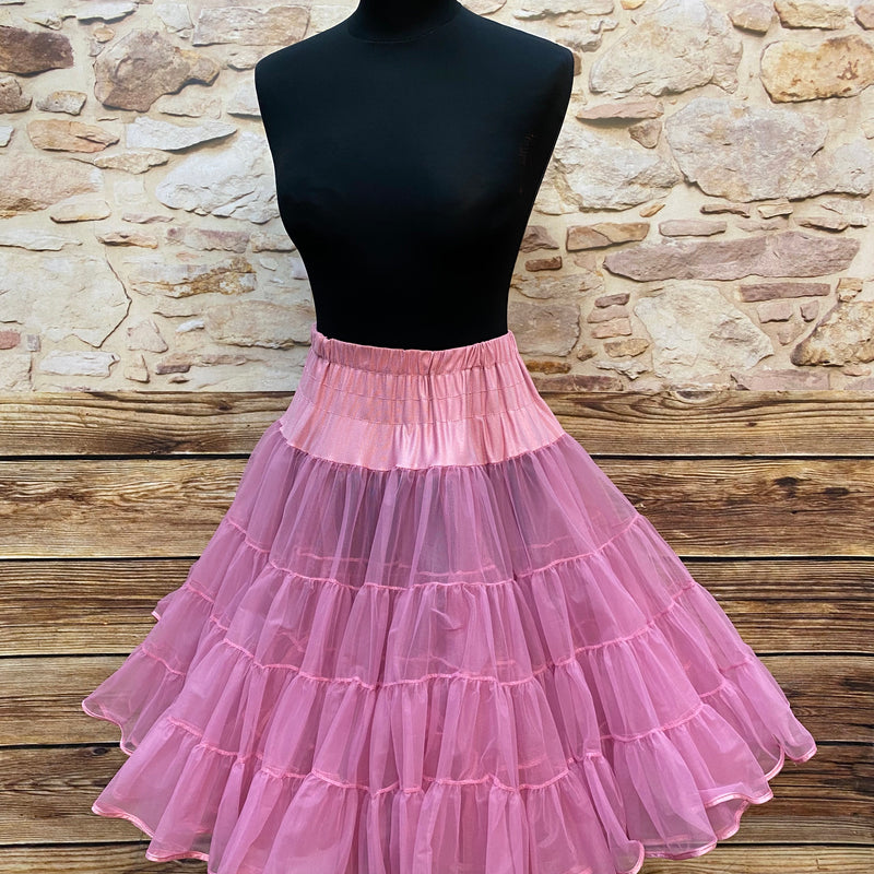 „Rosa Malco Modes Petticoat auf Schneiderpuppe, tellerweit und zweilagig, Größe 36–40“