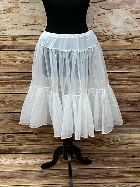 Steifer, weißer Petticoat aus Tüll, Gr. M, 62 cm lang, mit elastischem Bund – 50er-Jahre Vintage-Unterrock.
