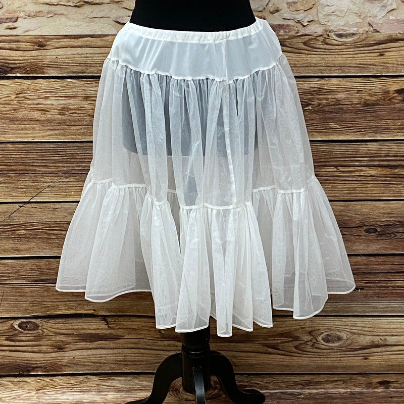 Steifer, weißer Petticoat aus Tüll, Gr. M, 62 cm lang, mit elastischem Bund – 50er-Jahre Vintage-Unterrock.
