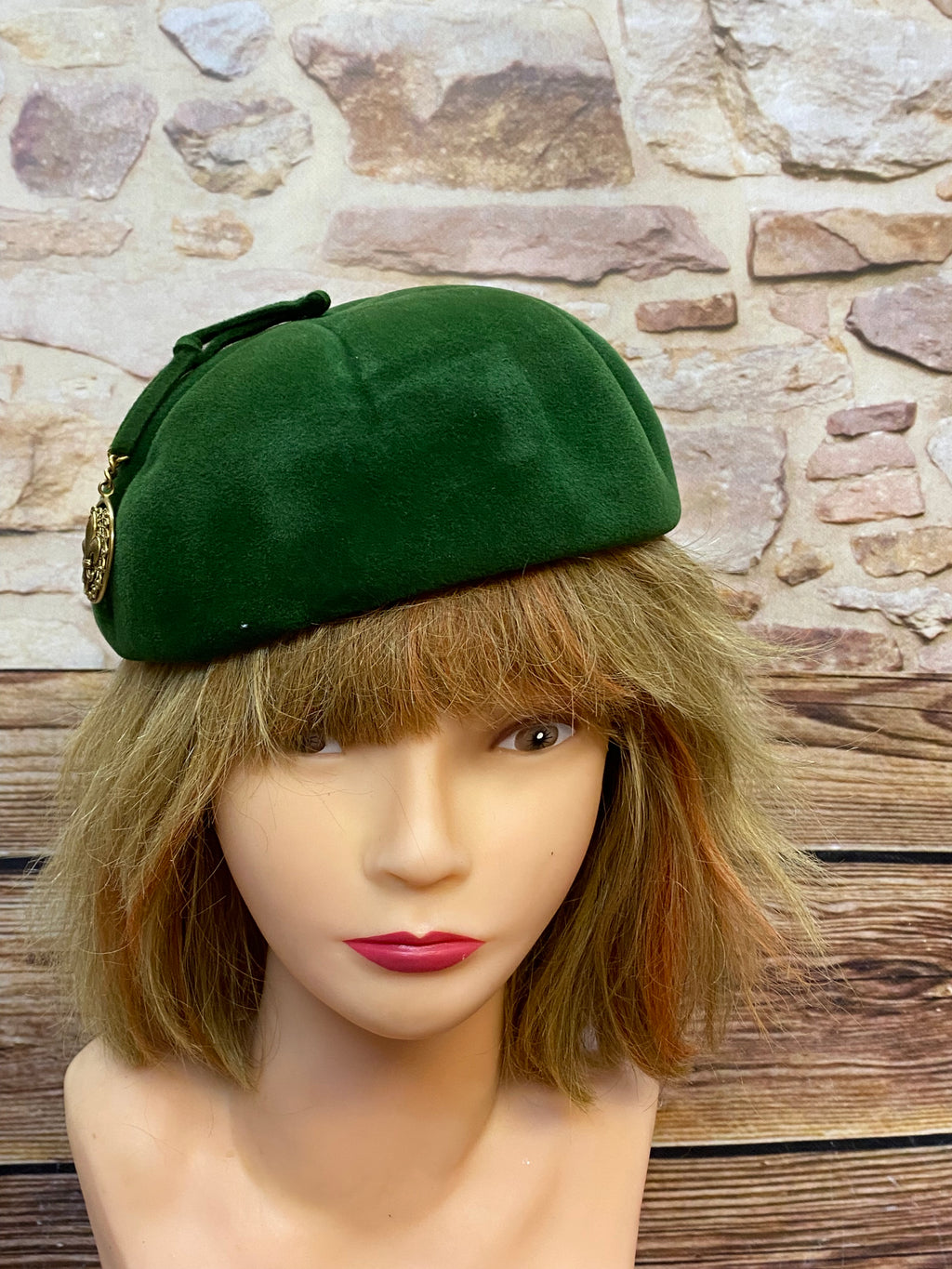 Hochwertiger Damen Hut Pillbox-Hut Vintage grün