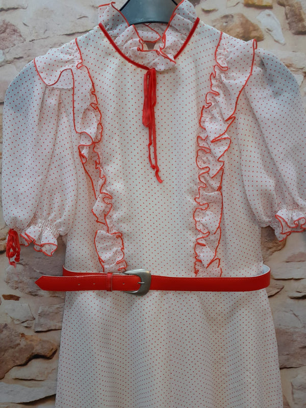 Vintage Polka-Dot Kleid mit Rüschen, weiß/rot Gr.38