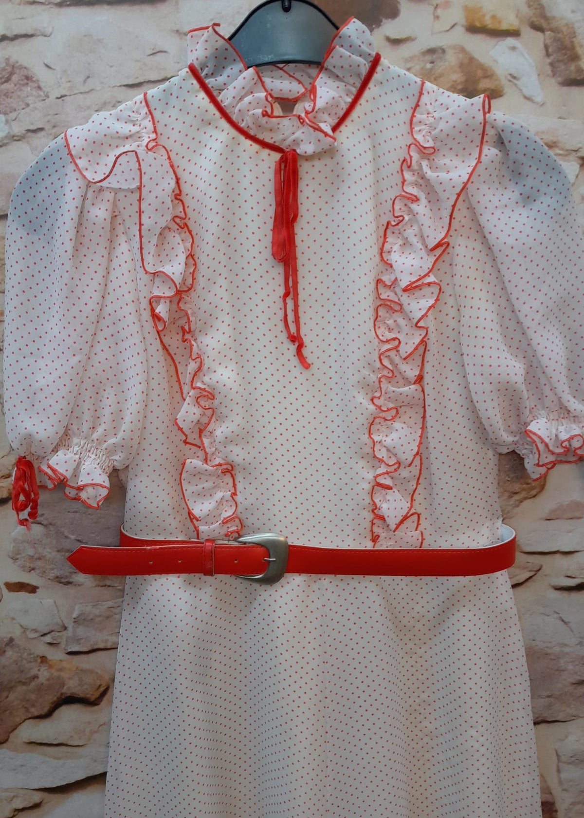 Vintage Polka-Dot Kleid mit Rüschen, weiß/rot Gr.38