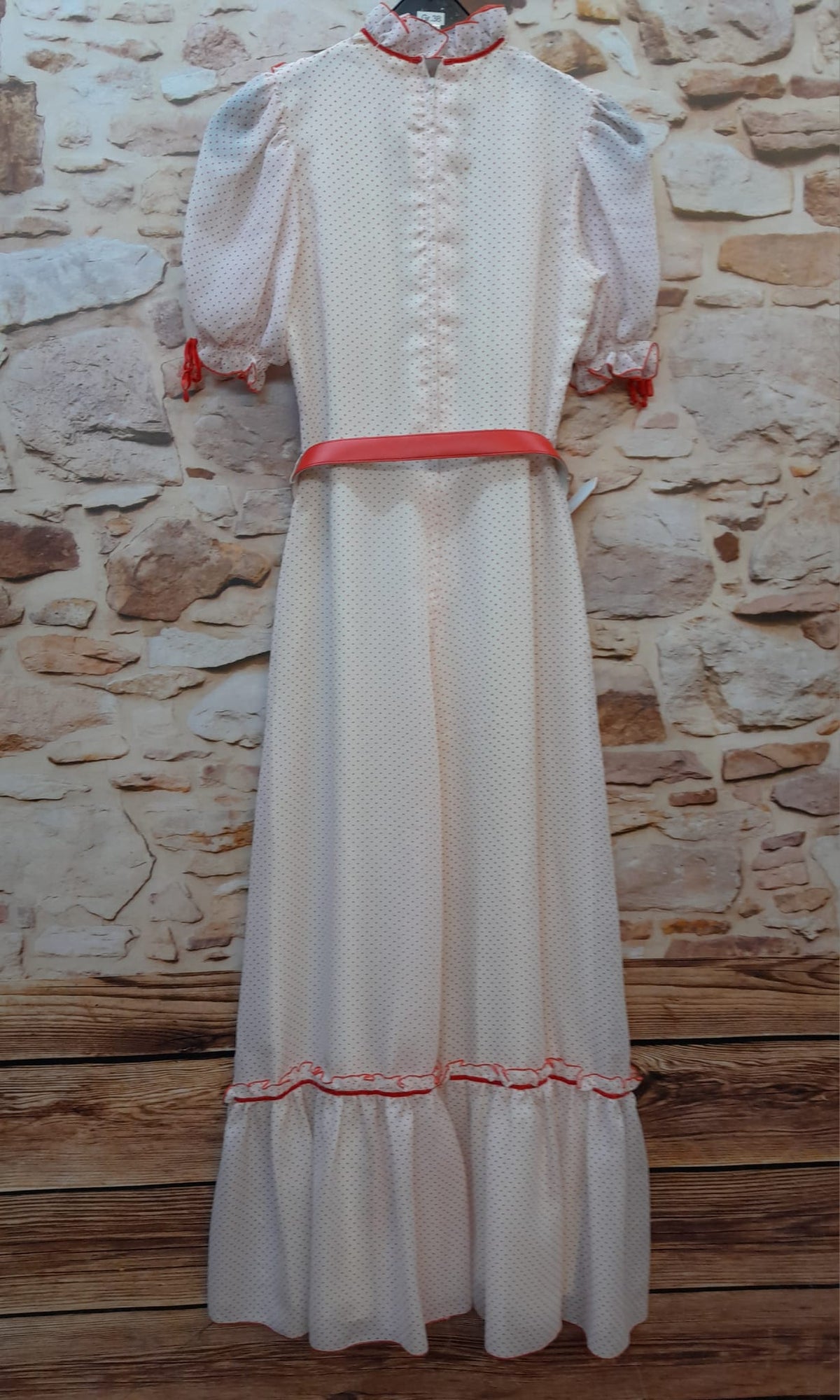 Vintage Polka-Dot Kleid mit Rüschen, weiß/rot Gr.38