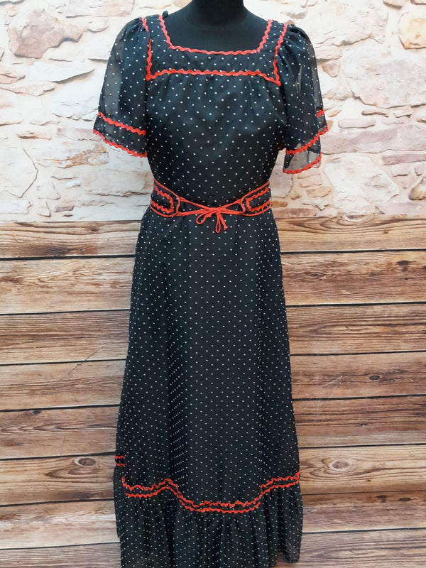 Vintage Polka-Dot Kleid mit roten Akzenten Gr.36