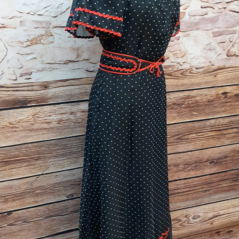 Vintage Polka-Dot Kleid mit roten Akzenten Gr.36