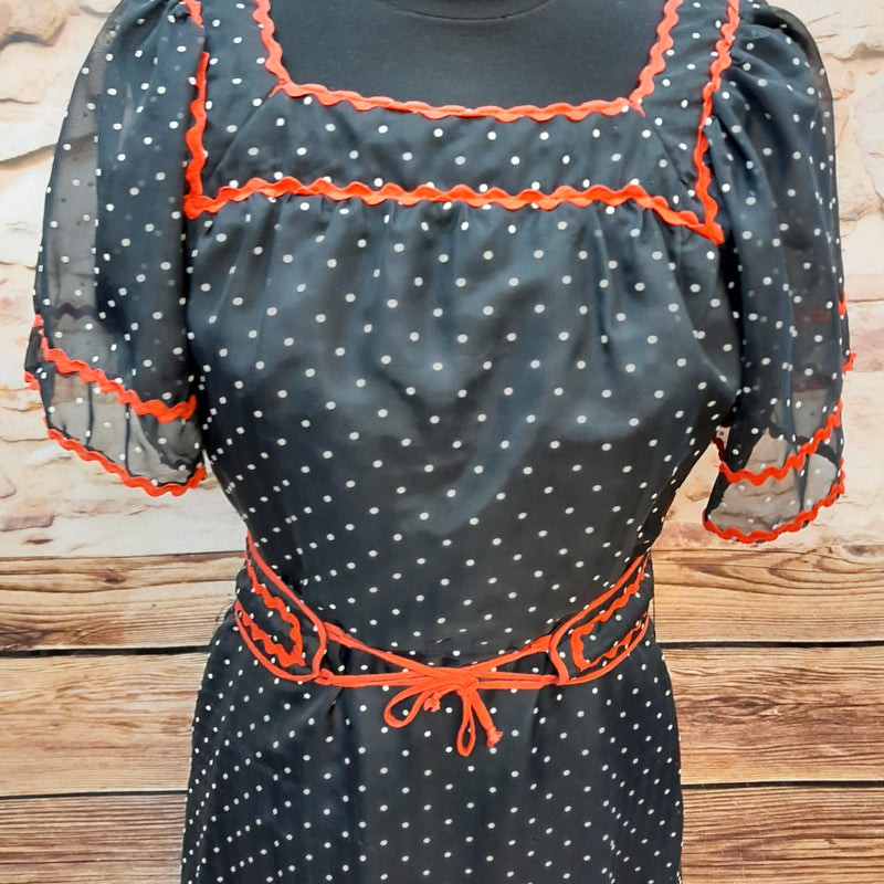 Vintage Polka-Dot Kleid mit roten Akzenten Gr.36