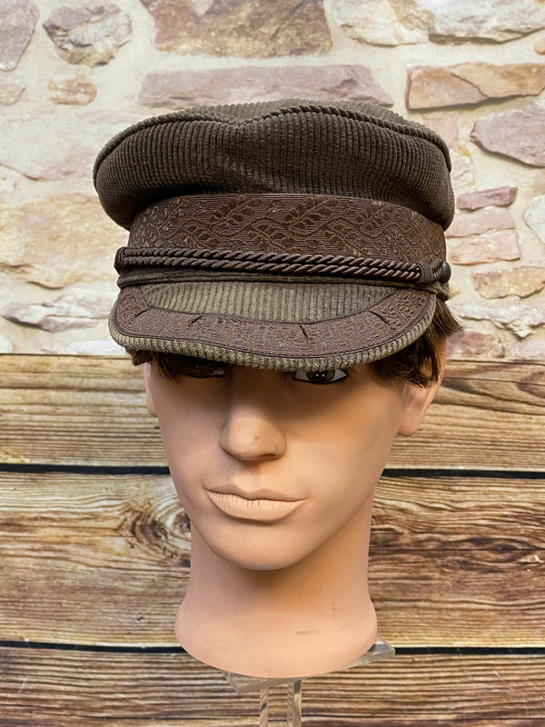 „Prinz Heinrich Mütze braun Größe 58, Vintage Herrenmütze aus Cord mit kurzem Schirm“