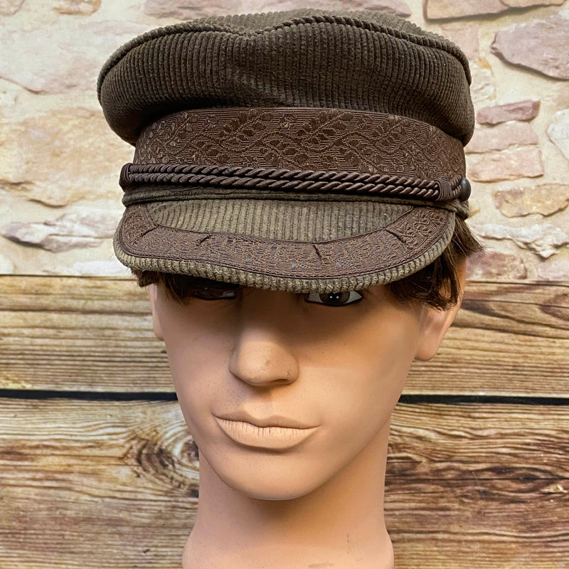 „Prinz Heinrich Mütze braun Größe 58, Vintage Herrenmütze aus Cord mit kurzem Schirm“