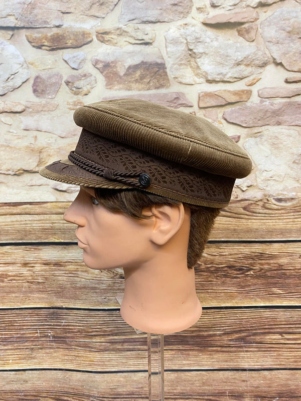 „Prinz Heinrich Mütze braun Größe 59, Vintage Herrenmütze aus Cord mit kurzem Schirm“