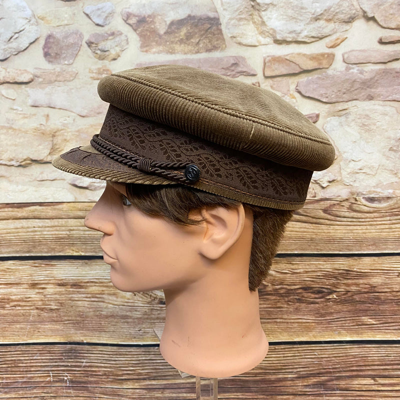 „Prinz Heinrich Mütze braun Größe 59, Vintage Herrenmütze aus Cord mit kurzem Schirm“