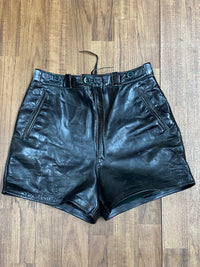 Kurze schwarze Vintage-Lederhose – Glattleder, Bundweite 75 cm, stabile Verarbeitung, made in Germany