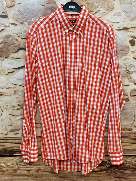 „Redford Herren Trachtenhemd rot weiß kariert Größe 40 mit Button-Down-Kragen“