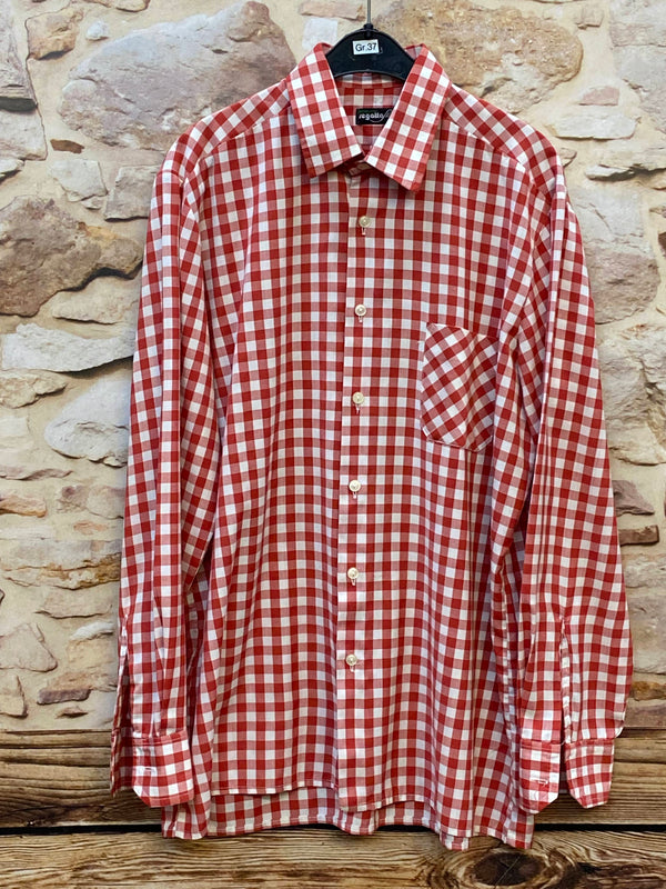 „Vintage Trachtenhemd Herren Regatta Style rot weiß kariert Langarm Größe 37“