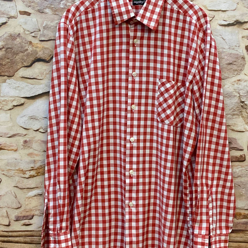 „Vintage Trachtenhemd Herren Regatta Style rot weiß kariert Langarm Größe 37“