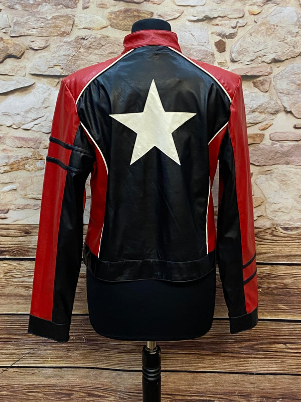 „Retro Bikerjacke Damen mit Stern Detail und Kontrastdesign“