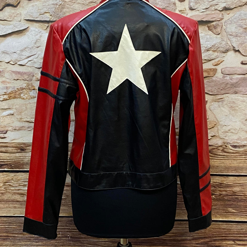 „Retro Bikerjacke Damen mit Stern Detail und Kontrastdesign“